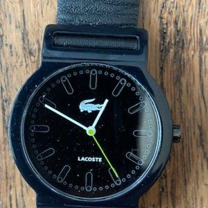 Lacoste Men's  Black Leather Strap Black Dial Watch - Lightweight